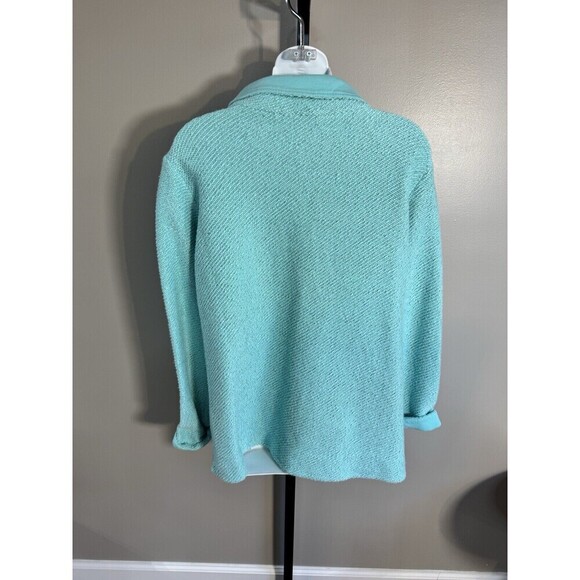 Soft Surroundings Luxe Sherpa Pullover L 1/4 Zip Fleece Sweatshirt GREEN Plush - Picture 4 of 7